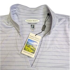Pebble Beach Performance Small Lavender Striped Polo Shirt Short Sleeve V Neck